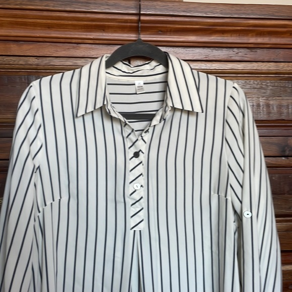 RARE Daorae Striped Tunic Top, Lightweight, Ling Sleeve, Roll up Tabs, Pockets - Picture 7 of 15
